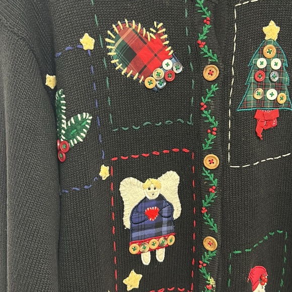Susan Bristol Cottagecore Patchwork Christmas Sweater with Shoulder Pads 1996 - Picture 3 of 8